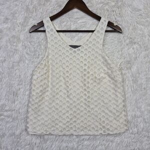 Anthropologie Sunday In Brooklyn Petite M White Knit Mesh Tank Cut Out Feminine